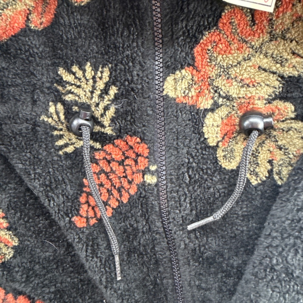 Black Mountain Fleece Jacket 90s XL Black Pinecone Oak Leaf Full Zip Mock Neck - Picture 9 of 16
